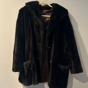 Vintage Faux Fur Coat in Rich Brown